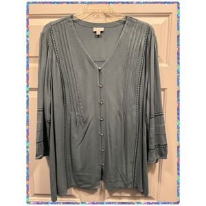 J.Jill 🫐 Women’s Plus Size Blue Gray Teal Textured Blouse